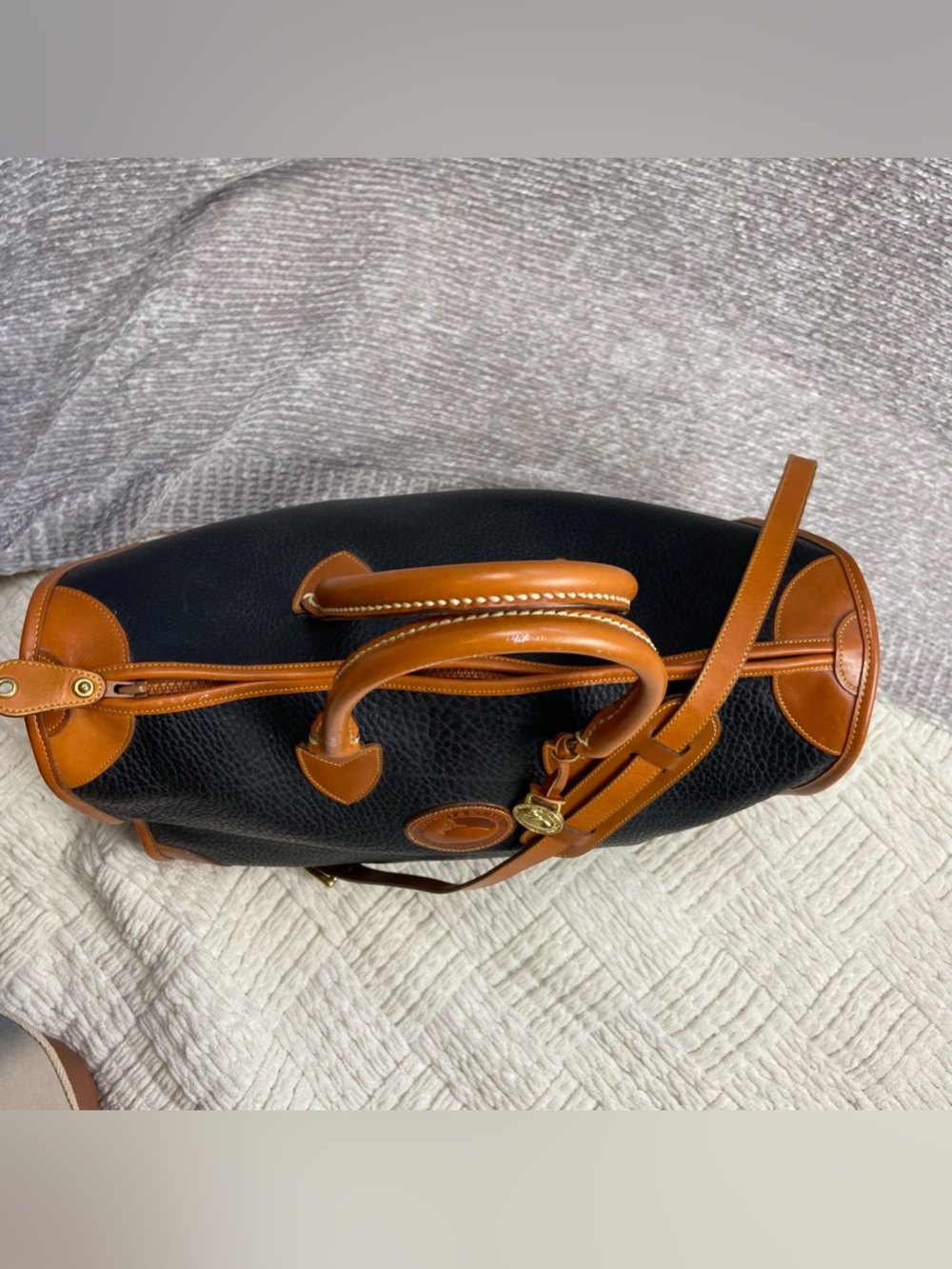 Vintage Dooney & Bourke Gladstone Satchel Bag British Tan Black Large - Picture 6 of 15
